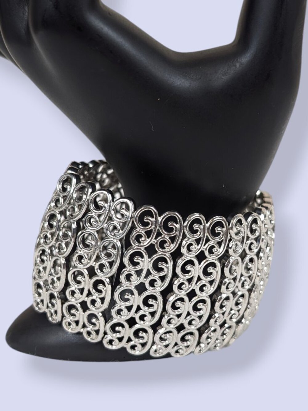 Swirling Silver Tone Cut Out Stretch Bracelet